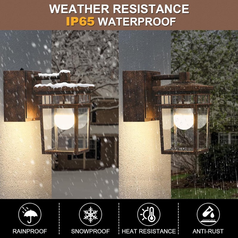 FANDBO Porch Light with GFCI Outlet, Dusk to Dawn Outdoor Lighting with Aluminum Frame and Clear Glass Shade, Waterproof Wall Sconce Outside Lights for House Garage Front Door, Bulb Included(Antique Bronze) - Image 5